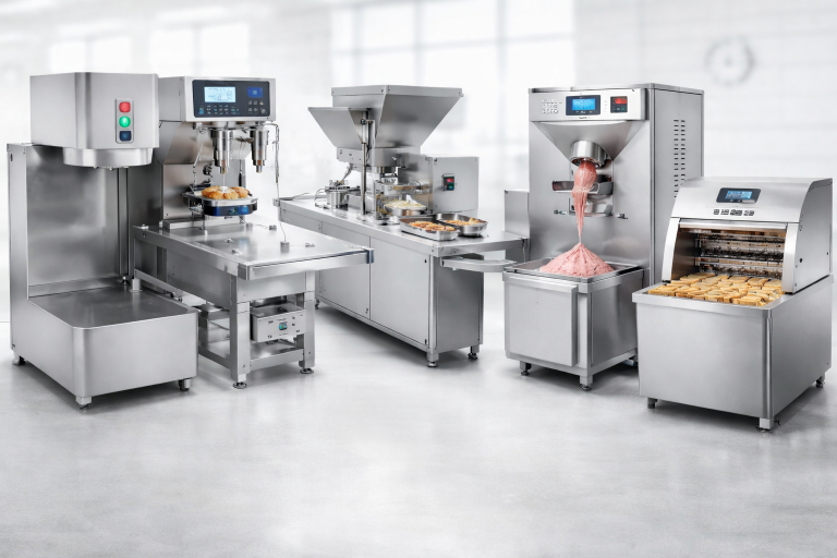 Macchine professionali per pasticceria e gelateria in laboratorio industriale con impastatrice, dosatrice e mantecatrice.