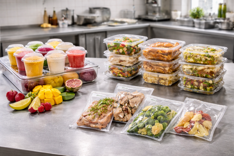 Pasti pronti sottovuoto e sorbetti porzionati in vaschette per gastronomia, catering e ristorazione professionale.